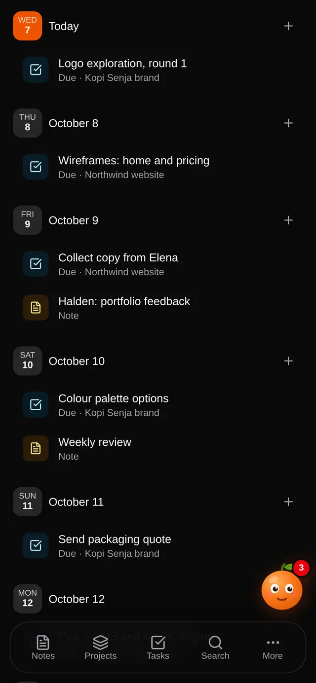 The calendar on a phone as an agenda by day