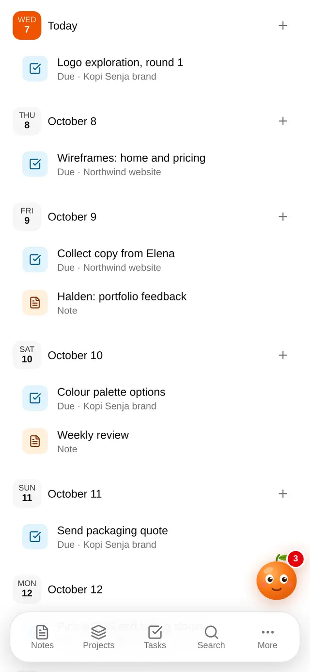The calendar on a phone as an agenda by day